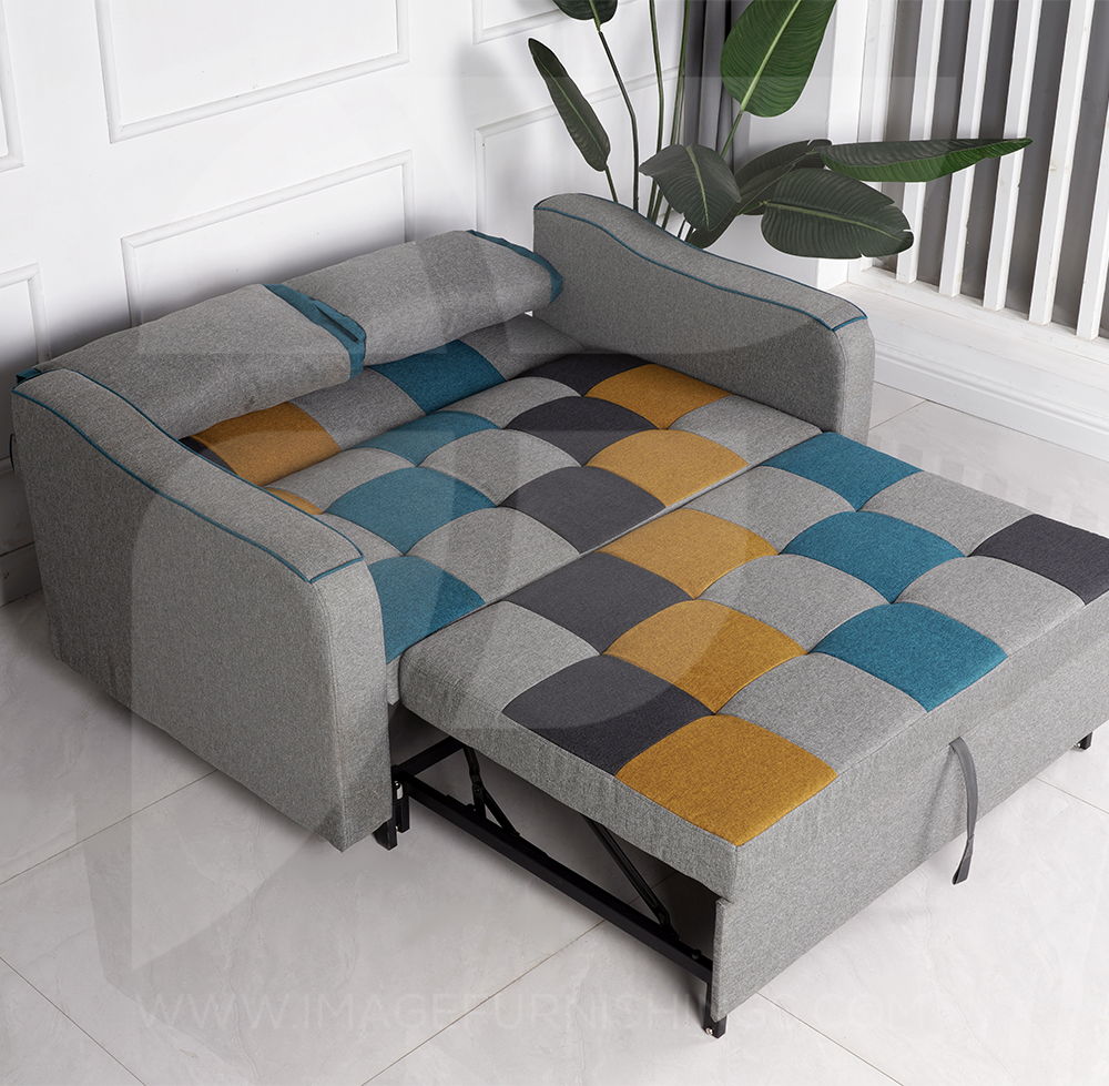 Grey patchwork store sofa