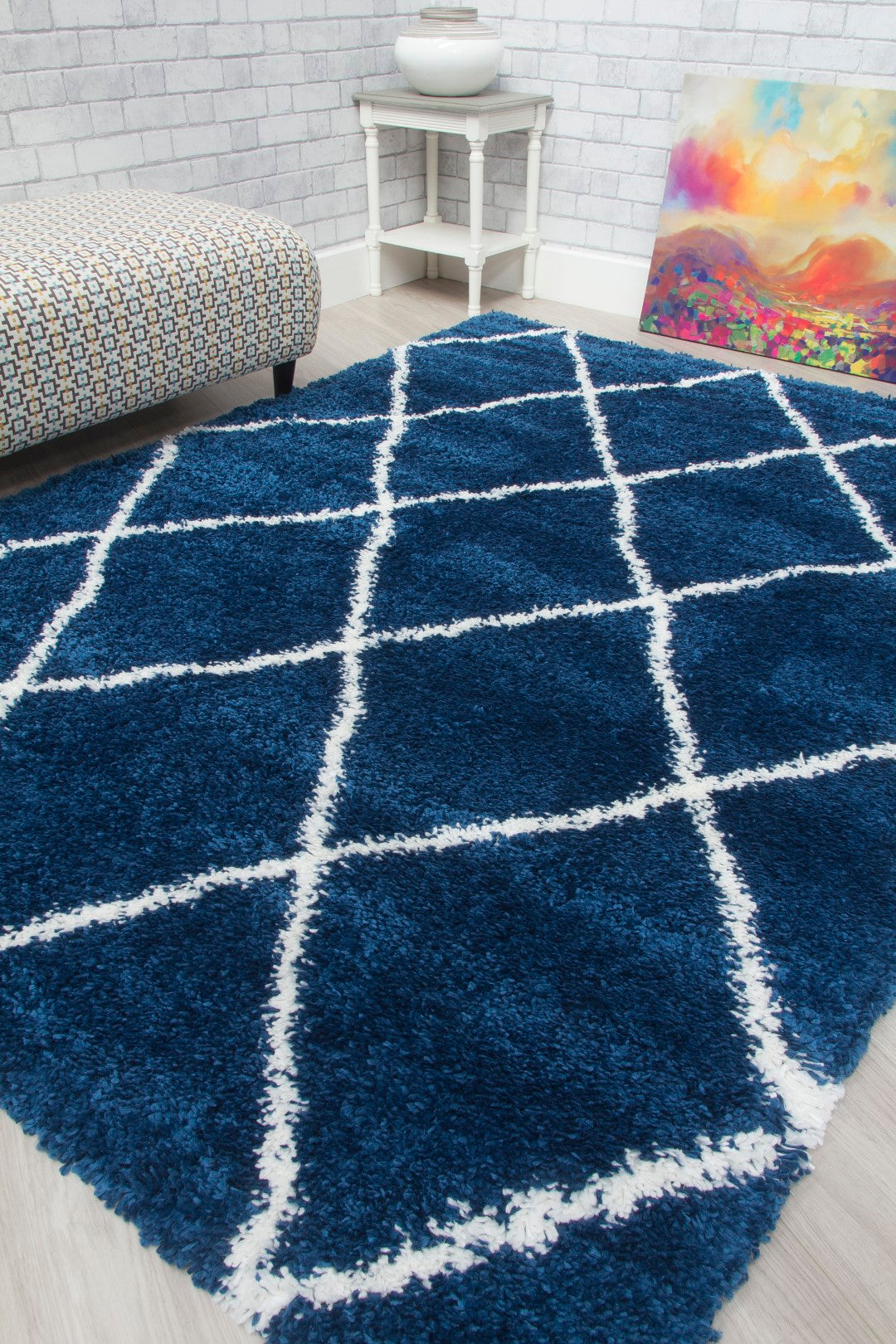 FANTASY TRELLIS SHAGGY BLUE/CREAM