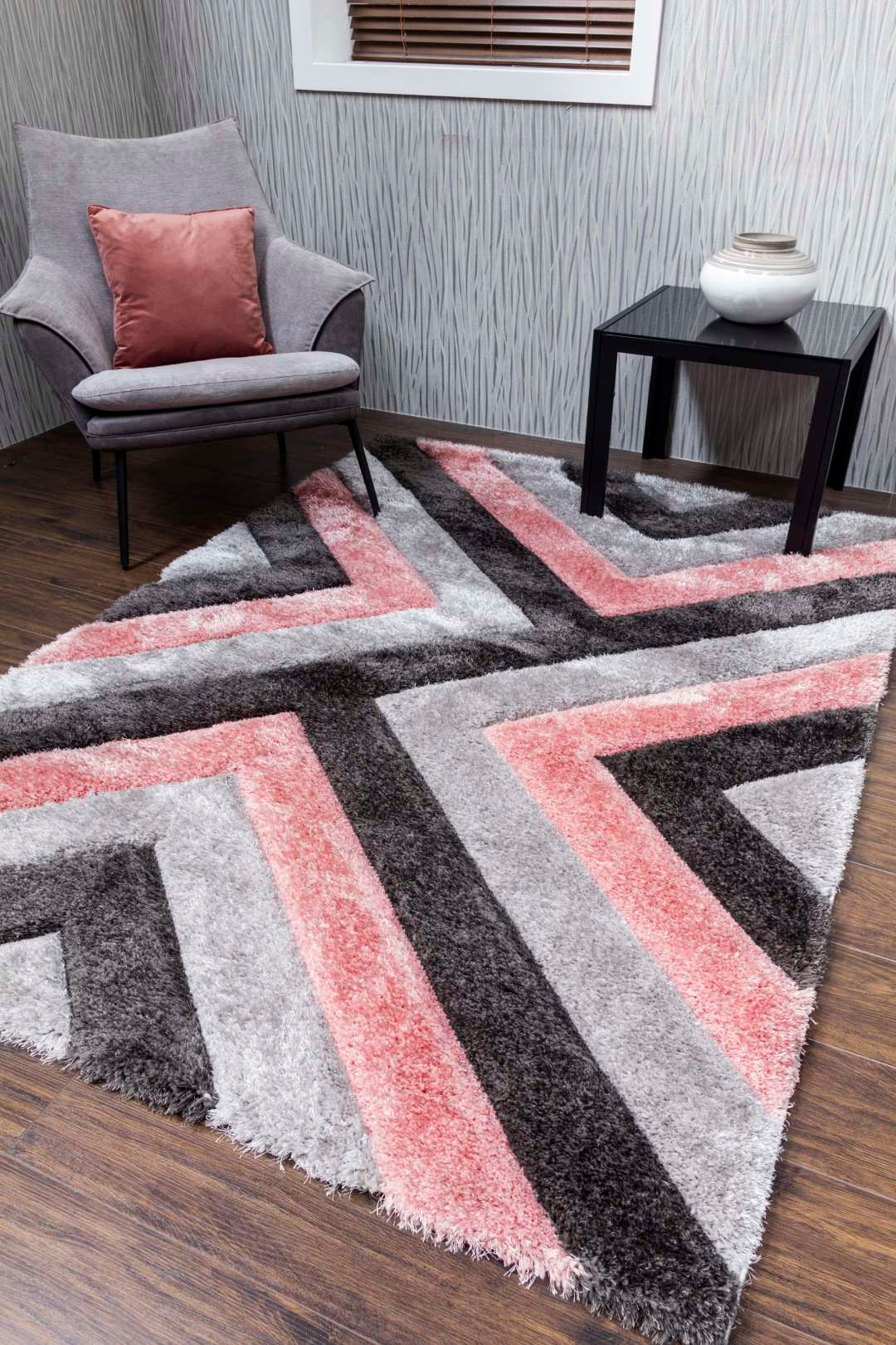 LUXUS CASCADE RUG GREY/PINK