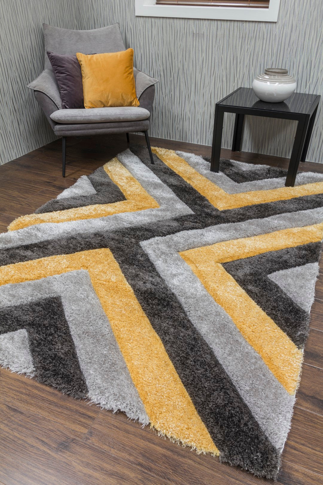 LUXUS CASCADE RUG GREY/YELLOW