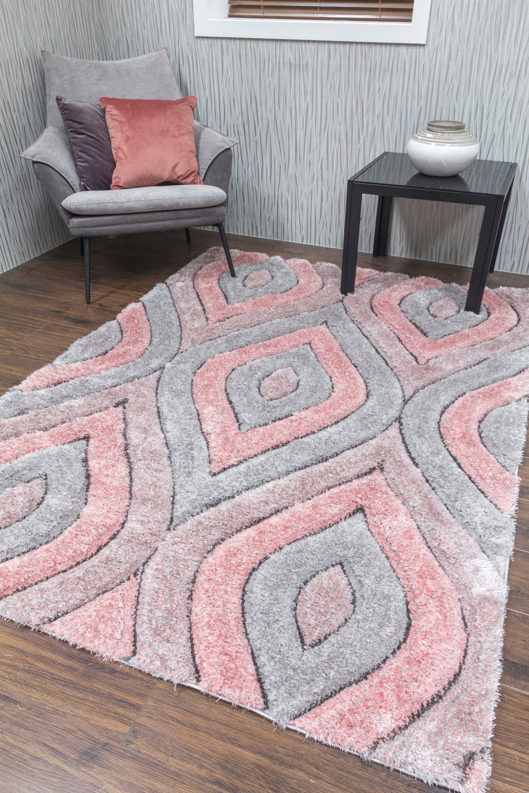 LUXUS TEARDROP RUG GREY/PINK