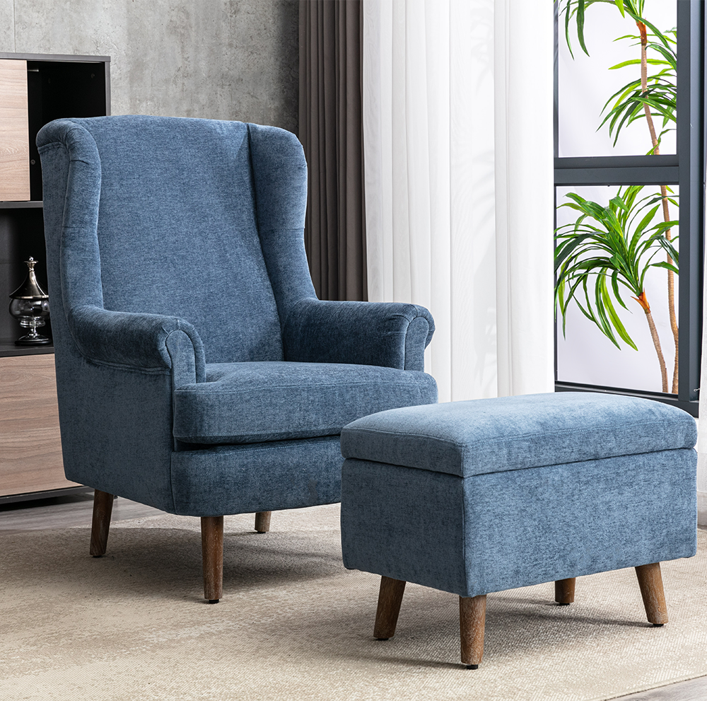 High back 2024 armchair and footstool