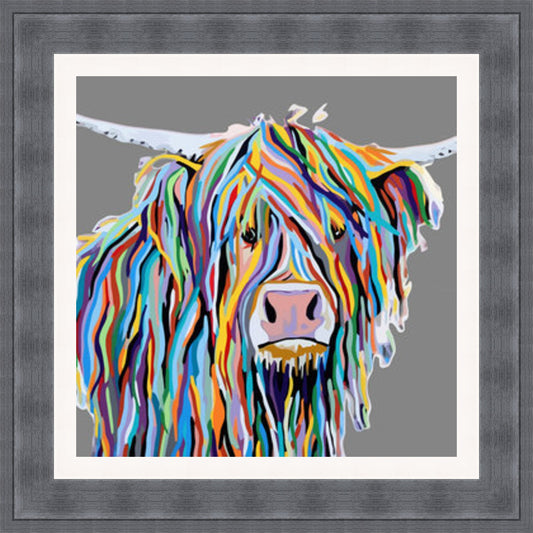 Coloured Highland Cow Square (Grey) (Frame: 2266 Grade 2)