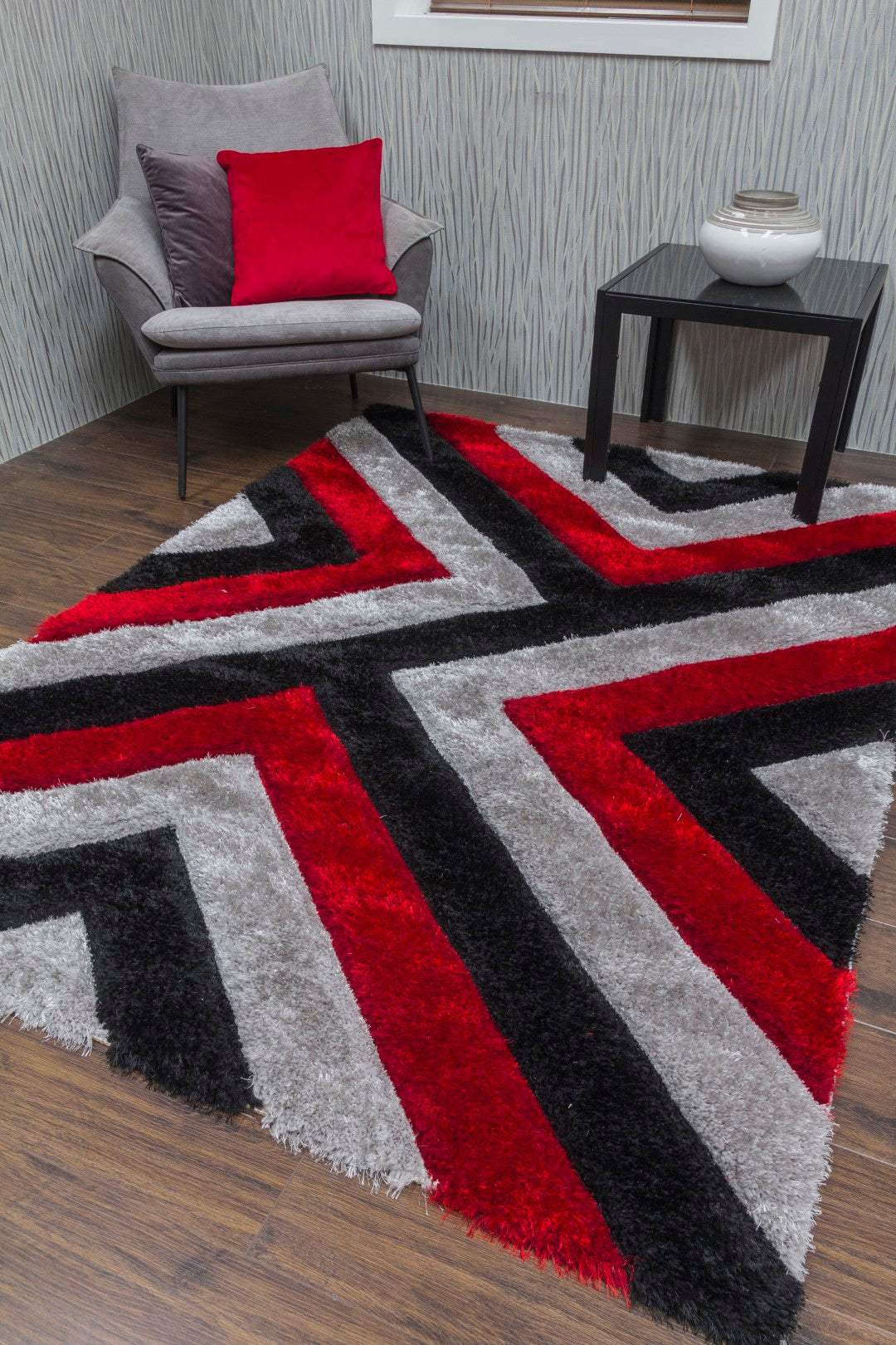 LUXUS CASCADE RUG GREY/RED