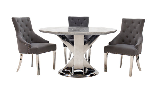 Tremmen Round Dining Table - Milan Grey 1300 (4 chairs)